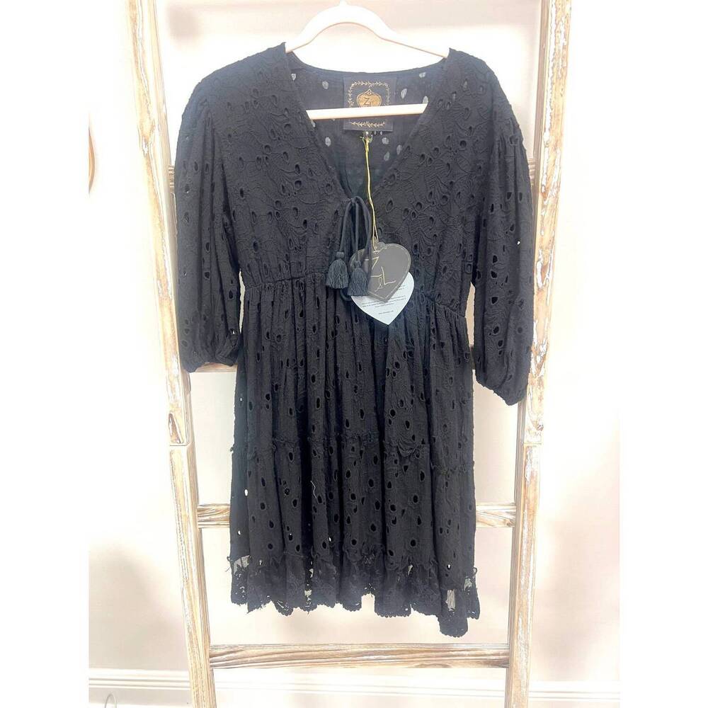 NEW Z&L EUROPE women's eyelet mini dress in black